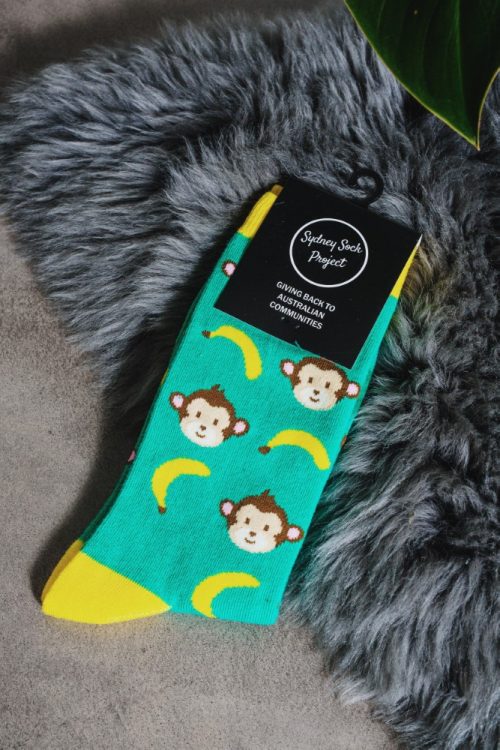 Green Sydney Sock Project monkey socks