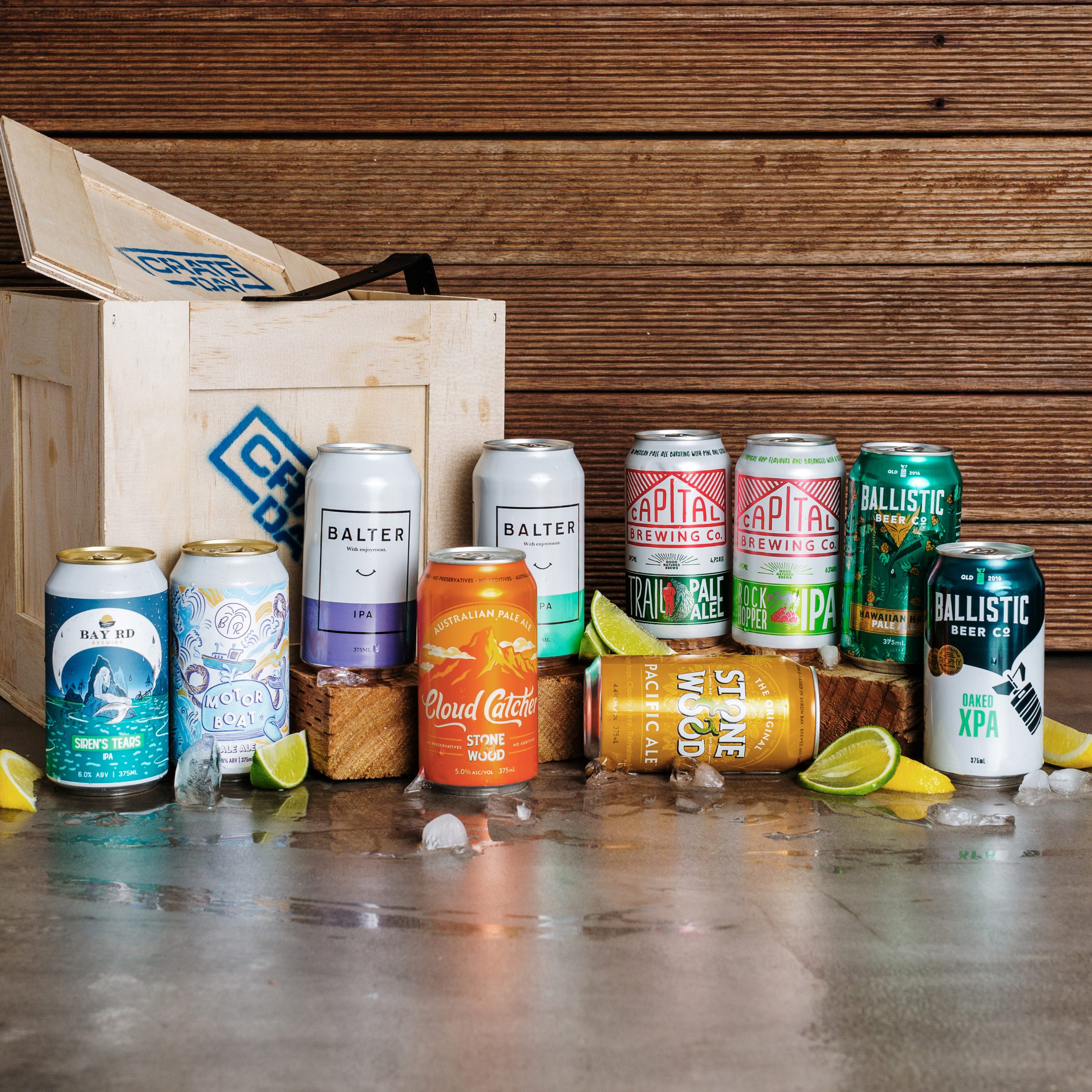 10 craft beers with wooden crate a pry bar.